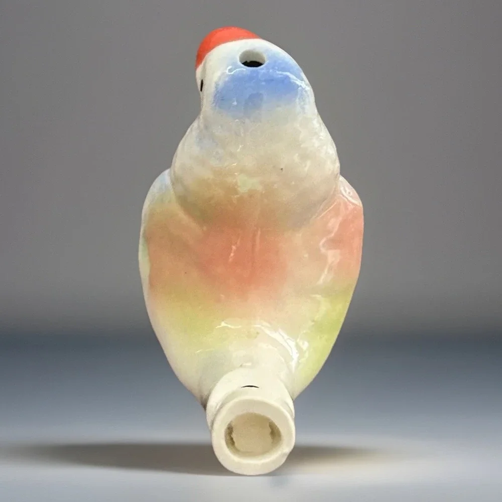 Whistle Ceramic Parrot Bird Whistle Blue Orange White Figurine MCM Style 2